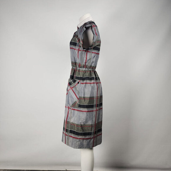 Vintage Leslie Fay Grey Plaid Collared Midi Dress Size S/M - Picture 8 of 11